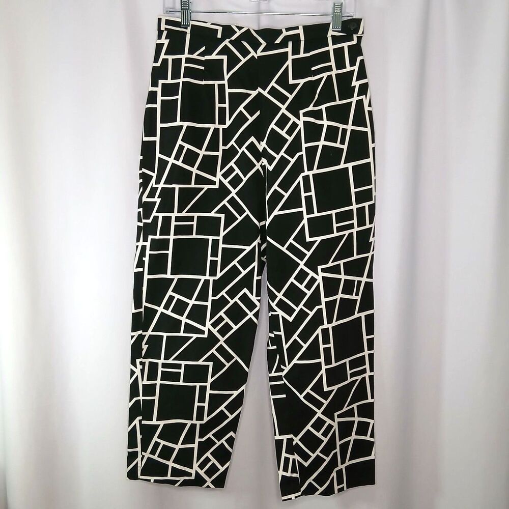 Briggs New York Cropped Capris Pants Black White Geometric High Rise Womens 12